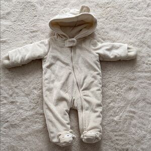 Carter's Cream Hooded Footed Baby One-Piece with Bear Ears